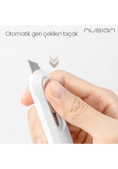 Nusıgn Mini Kesici Bıçak Otomatik Geri Çekmeli Güvenli Maket Bıçağı Beyaz
