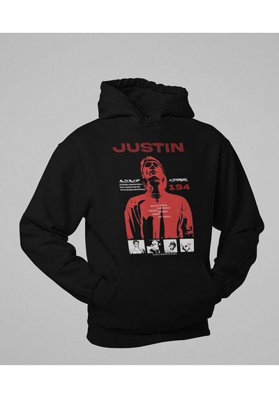 Justin Bieber Baskılı Unisex Oversize Şarkıcı Hoodie Siyah
