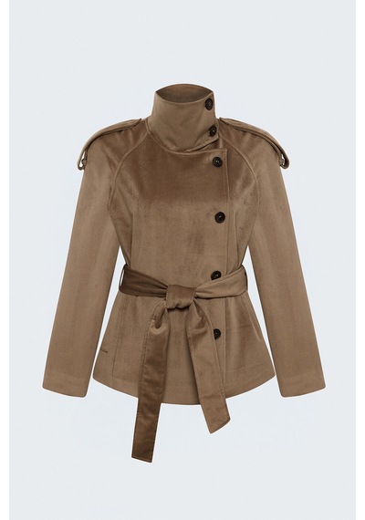 Sateen Kadife Kısa Ceket - Camel-138108