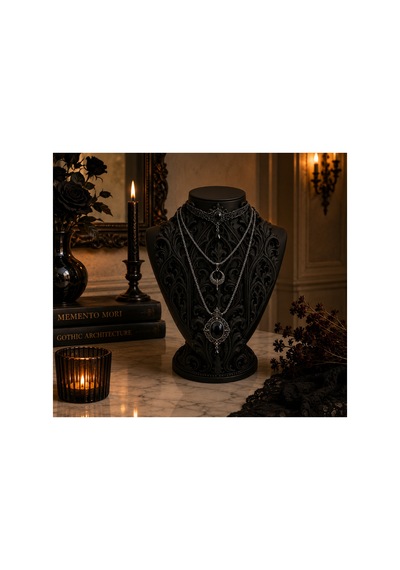 Gotik Kolye Standı Takı Mankeni Dekoratif Kolye Sergileme Büstü Siyah 20x15x12 Cm Siyah