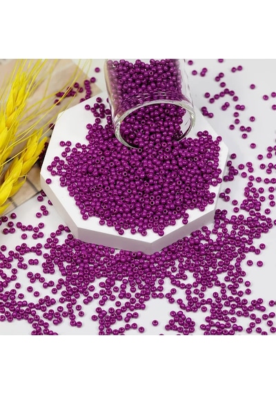 Fuşya Renk 4 Mm Yaklaşık 220 Adet/20 Gram Cam Boncuk Oya Yazma Bileklik Ve Kolye