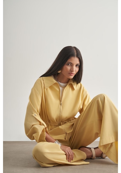 Mizalle Modal Karışımlı Rahat Kesim Beli Lastikli Sarı Pantolon Sarı