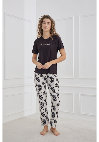 Kompedan Marla Kadın Bisiklet Yaka Pijama Takım 30102 Siyah