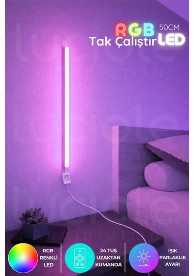 Uzaktan Led Masa Gece Lamba - Yatak Üstü, Tv Yanı ,oturma Odası - Rgb 50 Cm Miniled3