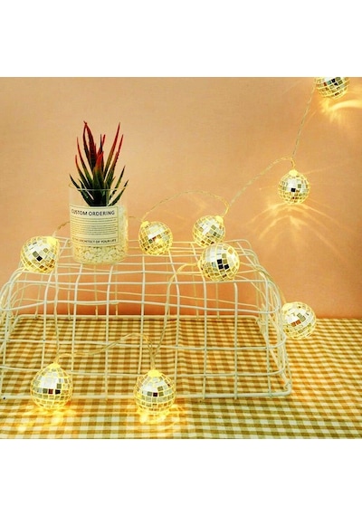 Coverzone Dekoratif Led Işık 2 Metre Mini Disko Topu Süsleme Pilli 10'lu Led Genel