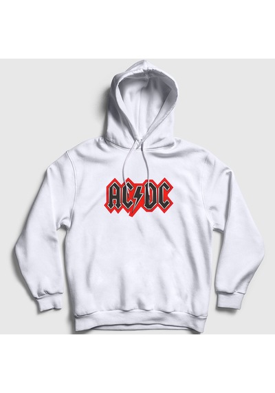 Presmono Unisex Red Black Ac/dc Kapüşonlu Sweatshirt Beyaz