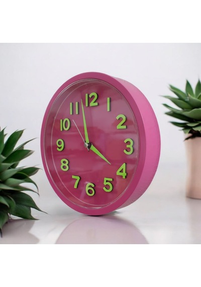 Fosforlu Kabartma Rakam Küçük Çocuk Odası Fuşya Duvar Saati Çap 22 Cm Fuşya
