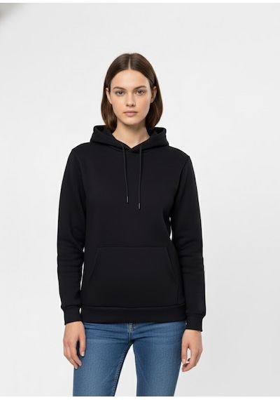 Süvari Oversize Geniş Kesim Pamuklu Yumuşak Dokulu Içi Polarlı Basic Kapüşonlu Sweatshirt Siyah