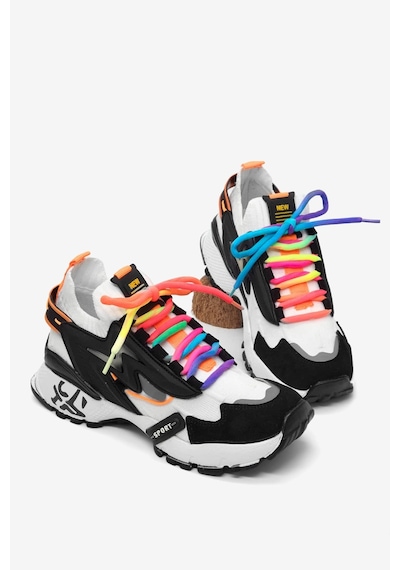 Tonny Black Rahat Kalıp Renkli Lastik Boğazlı Bağcıklı Sneaker Kadın Siyah Beyaz Sneaker Tbtdyz1903