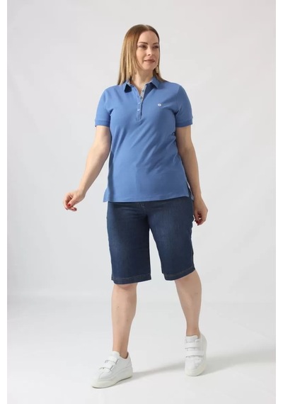 Moda Berray 21305 Kısa Kollu Büyük Beden Lacoste Kumas T-shirt İndigo İndigo