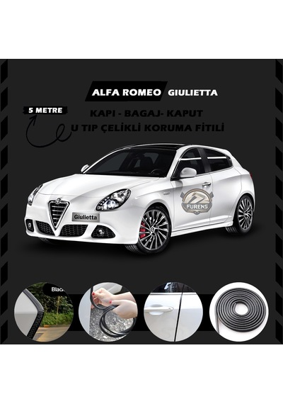 Alfa Romeo Giulietta Oto Araç Kapı Koruma Fitili 5metre Parlak Siyah Renk