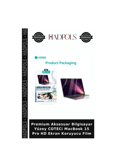 Premium Aksesuar Bilgisayar Yüzey Coteci Macbook 15 Pro Hd Ekran Koruyucu Film