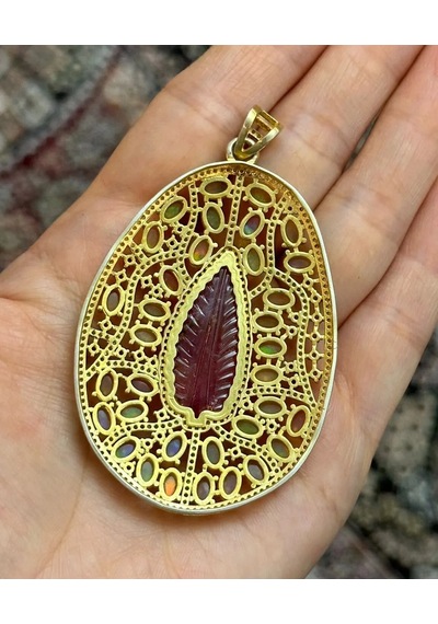 Turmalin Opal Elmas Kolye Ucu 089