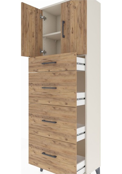 Arges Dolap 2 Raflı 4 Çekmeceli 2 Kapaklı 60x30x182 Aytaşı-çam Aytaşı