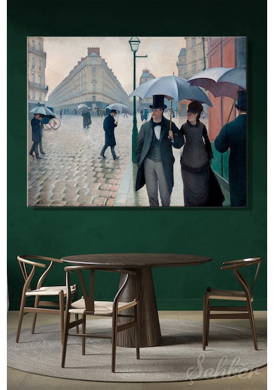 Yatay Kanvas Tablo Tekli Ev Kafe Ofis Gustave Caillebotte Paris Caddesi Yağmurlu Gün 2571