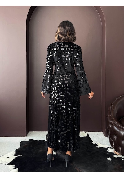 Verymoda Pullu Kadife Etek F2000 Siyah Siyah