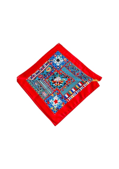 Saten Bandana Saten Fular Saten Çanta Aksesuarı Özel Desen Bandana 45x50 Cm Beyaz - Siyah