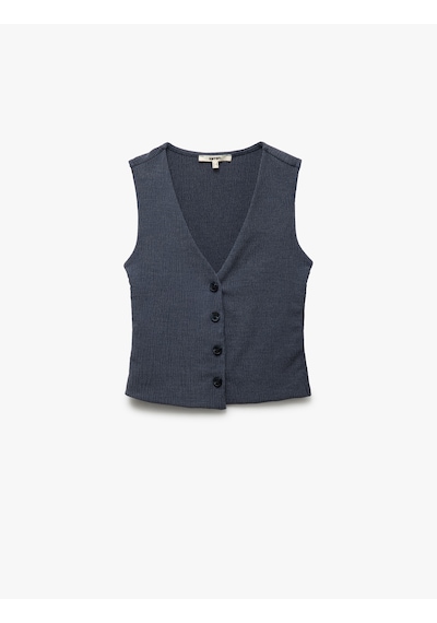Koton Slim Fit Kolsuz Düğmeli V Yaka Yelek Lacivert 5sak30059ek Lacivert