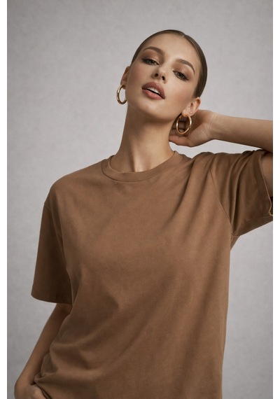 Kadın Kahverengi %100 Pamuk Oversize Basic Tişört Rahat Kalıp Relaxed Bisiklet Yaka T-shirt Kahverengi Kadın Kahverengi %100 Pamuk Oversize Basic Tişört Rahat Kalıp Relaxed Bisiklet Yaka T-shirt Kahverengi
