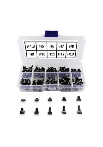 200 Adet 6x6mm Tact Buton Set 10 Farklı Yükseklikte 4 Pin Dokunma
