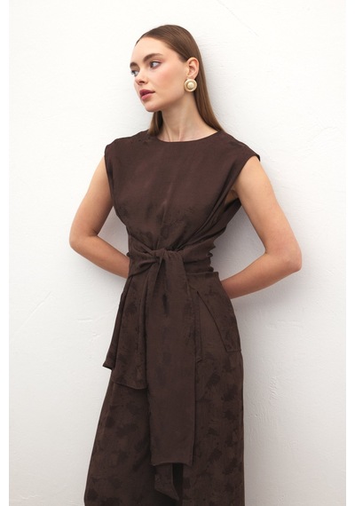 Sateen Camila Bluz - Kahve-137162 kahve