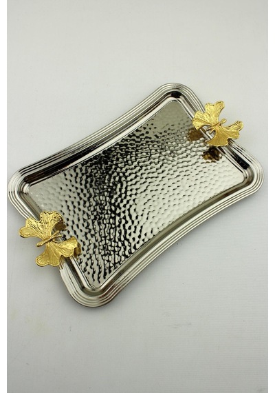 Metal Dövme Tepsi Tek Kişilik Sunumluk Gümüş 25cm