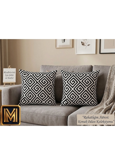 Kırlent 5 4'lü Siyah Beyaz Geometrik Desenli Kırlent Kılıfı 45x45 Cm Dekoratif Yastık Kılıfı Modern Koltuk Kırlenti Gizli Fermuarlı Kare Çok Renkli