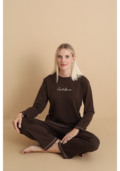 Wordex Mirano 3200 Kadın Kışlık Spor Eşofman Pijama Takımı Kahve
