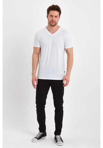 Erkek Compact Penye V Yaka T-shirt Beyaz