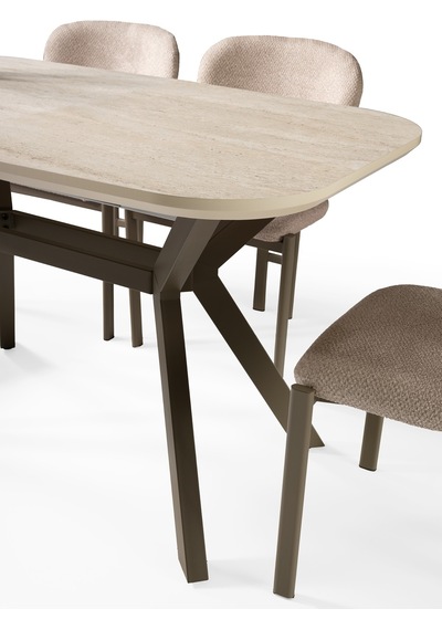Venedik Travertan Mdf Açılır Mutfak Masa Takımı 80 130cm Krem