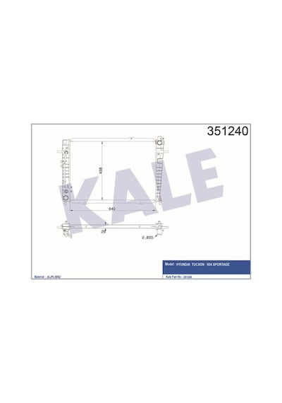 KALE OTO Radyatör 351240 Su Radyatörü 640×458×16 Tucson Sportage 2.0 CRDI 04-10