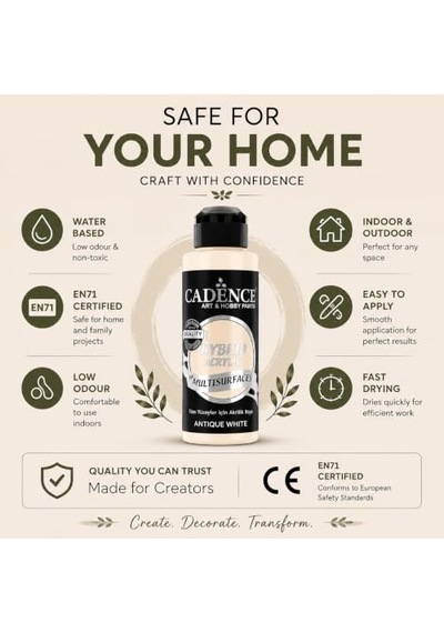500 Ml Antik Beyaz Multisurface Akrilik Boya, Farklı Yüzeyler İçin 0,15 L