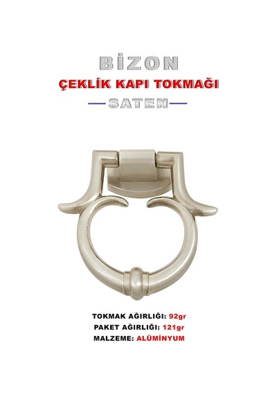 Bizon Saten Alüminyum Çelik Kapı Tokmağı Tak Tak 1 Adet