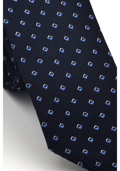Gaffy Mavi Desenli Lacivert Dokuma Kumaş Mendilli Slim Fit Kravat // Sdk230902 Lacivert - Mavi