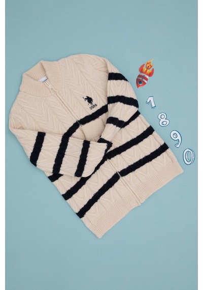 U.S. Polo Assn. Erkek Çocuk Fermuarlı Krem Triko Hırka 50295651-VR071