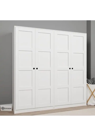 Lucas 4 Kapaklı 8 Raflı Yüklük Ve Elbise Dolabı Seti - Mat Beyaz Beyaz