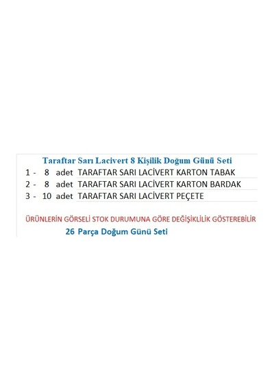 Taraftar Fenerbahçe Sarı Lacivert 8 Tabak, 8 Bardak, 10 Peçete