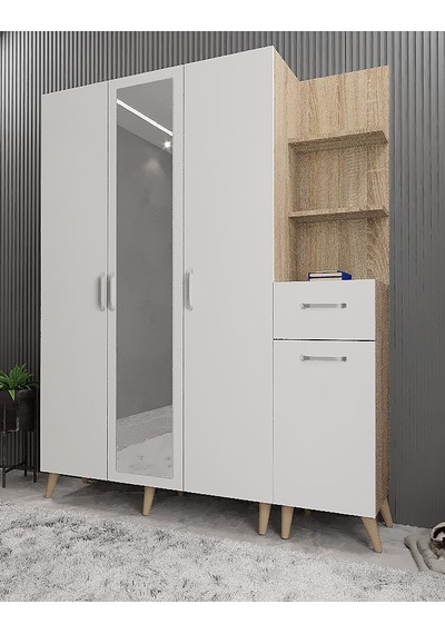 Açelya Portmanto Vestiyer Ayakkabılık Meşe Beyaz M3 160cm Meşe Beyaz