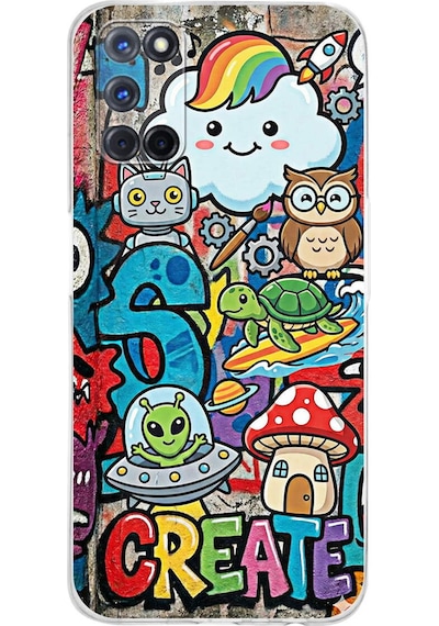 Oppo A52 İle Uyumlu Grafiti Create Art Tasarımlı Şeffaf Silikon Kılıf Şeffaf