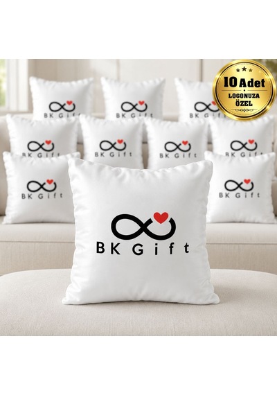 Bk Kurumsal Logonuza Özel 10 Adet 40x40 Cm Beyaz Baskılı Dekoratif Yastık Elyaf Dolgulu