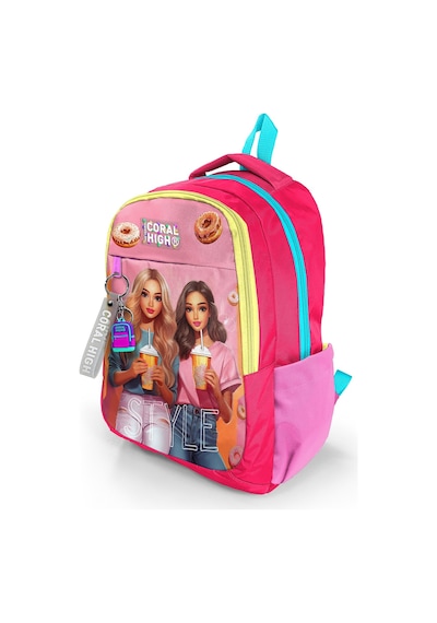 Coral High Kids Pembe Neon Mercan Fashion Girl Desenli Üç Bölmeli Okul Sırt Çantası 23669 Neon Mercan