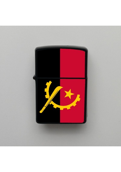 Angola Klasik Ülke Bayraklı - Benzinli Siyah Çakmak - Hediyelik Siyah