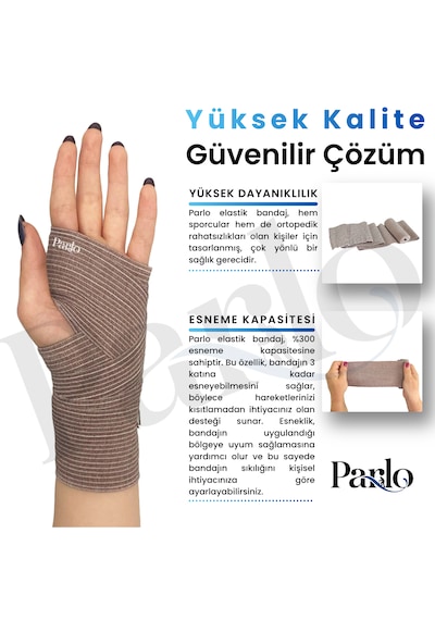 Parlo Elastik Bandaj 3 Lü Set 10-15-20 Cm %300 Esnek, 4,5 M Ye Kadar Uzayan, Metal Kancalı Destek Sargı Seti