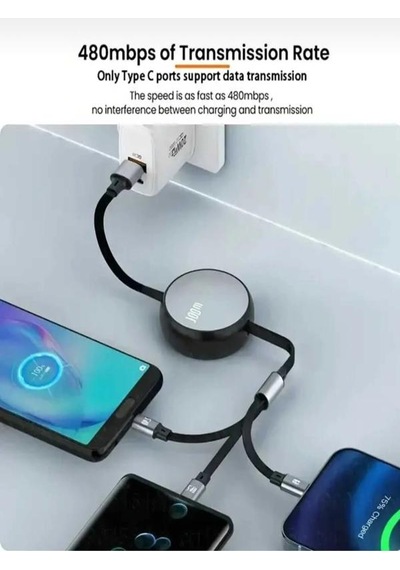 Arenist 100w Watt 3in1 Usb Kablosu Type-c Lightning Micro 3ü1 Arada Usb Kablosu Makara Özellikli