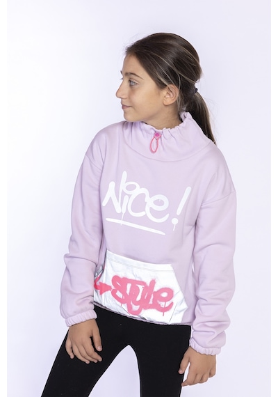 Toontoy Kız Çocuk Bol Yaka Reklektörlü Kanguru Cepli Sweatshirt Açık Lila