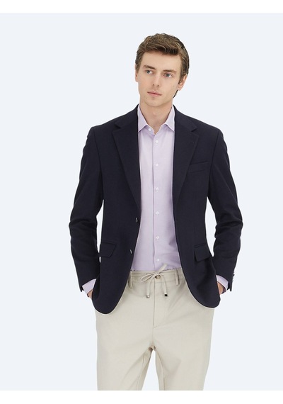 Lacivert Düz Modern Fit Yün Karışımlı Ceket Lacivert