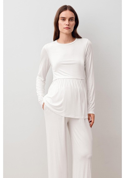 Artış Collection Uzun Kollu Esnek Likralı Viskoz Hamile Pijama Takım 20212 Ekru