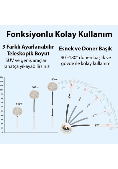 Ally Ls-443 Teleskopik Mikrofiber Araba Yıkama Fırçası Uzun Saplı Fırçası Oto Mopu- 5775 1