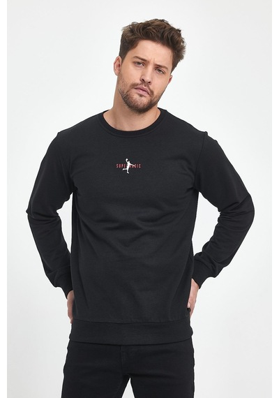 MMetalic Siyah Erkek Supermagic Göğüs Baskılı Basic Sweatshirt 001