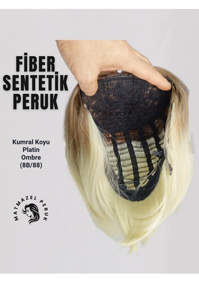 Kısa Sentetik Peruk Kumral Koyu Platin Ombre